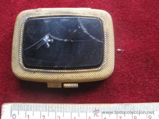 Cajas y cajitas met&aacute;licas: POLVERA MUY ANTIGUA EN METAL Y CRISTAL NEGRO
