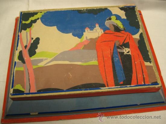 Cajas y cajitas met&aacute;licas: PRECIOSA CAJA DE CARTON PINTADO A MANO, EPOCA ART-DECO 1920. MIDE 25 X 20, POSIBLE DE ROPA