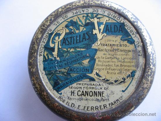 Caixas e caixinhas met&aacute;licas: PASTILLAS VALDA,CAJITA DE HOJALATA,7 Cm.DE DIAMETRO x 2,7 Cm.DE ALTURA.