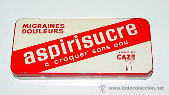 Caixas e caixinhas met&aacute;licas: ANTIGUA CAJA DE HOJALATA LITOGRAFIADA CON PUBLICIDAD DE FARMACIA DE ASPIRISUCRE A CROQUER SANS EAU -