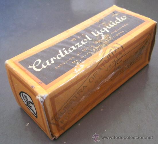 Cajas y cajitas met&aacute;licas: caja de farmacia/ medicamento de a&ntilde;os 50/60 aprox: cardiazol-liquido (botella vacia)
