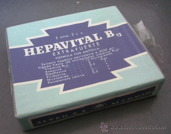 Cajas y cajitas met&aacute;licas: caja de farmacia/ medicamento de a&ntilde;os 50/60 aprox: hepavital b12 (sin abrir)