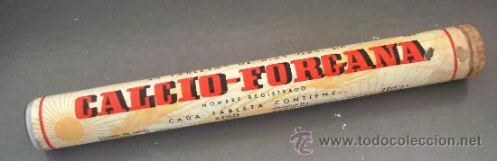 Bo&icirc;tes et petites bo&icirc;tes m&eacute;talliques: caja de farmacia: tubo de cristal de calcio-forgana, con tapon de corcho (14cm aprox)