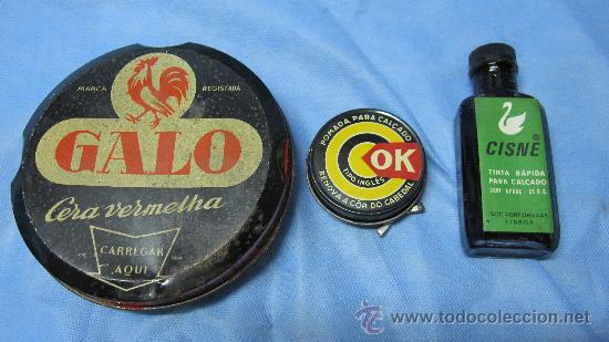 Cajas y cajitas met&aacute;licas: LOTE DE ANTIGUAS CAJA Y BOTE CRISTAL CREMA-BETUN-TINTE ZAPATOS Y CERA MARCA GALO-OK Y CISNE
