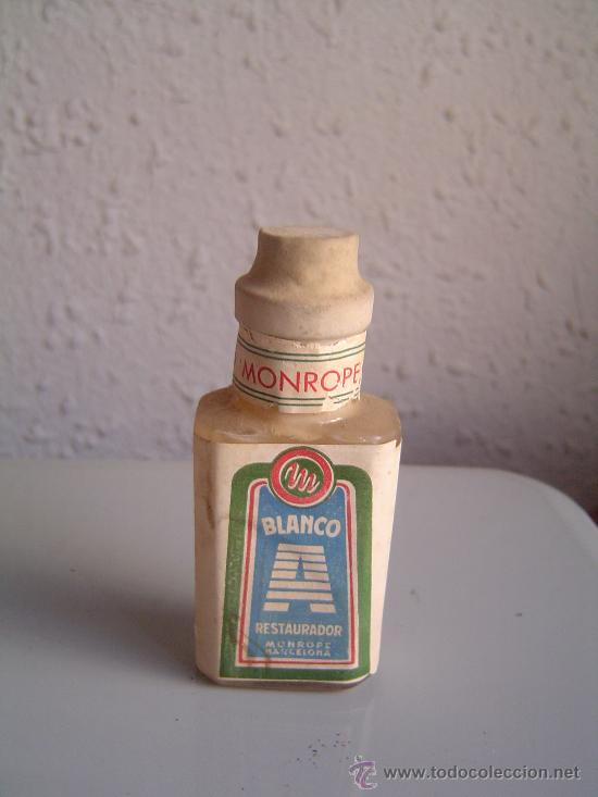 Blechdosen und Kisten: Vieja botella de Liquido Blanco renovador MONROPE -----Zapatero