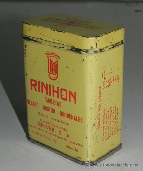 Blechdosen und Kisten: ANTIGUA CAJITA DE HOJALATA CON PUBLICIDAD DE TABLETAS RINIHON - FARMACIA - MIDE 9 CM. DE ALTURA
