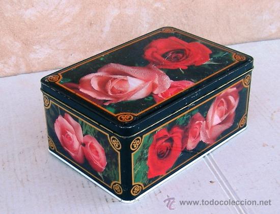 Cajas y cajitas met&aacute;licas: lata cola cao flores rosas antigua