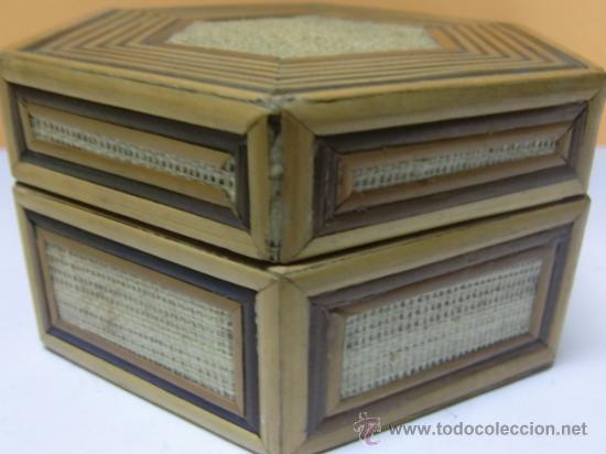 Cajas y cajitas met&aacute;licas: Cajita exagonal e madera, parece ca&ntilde;a - Foto 4