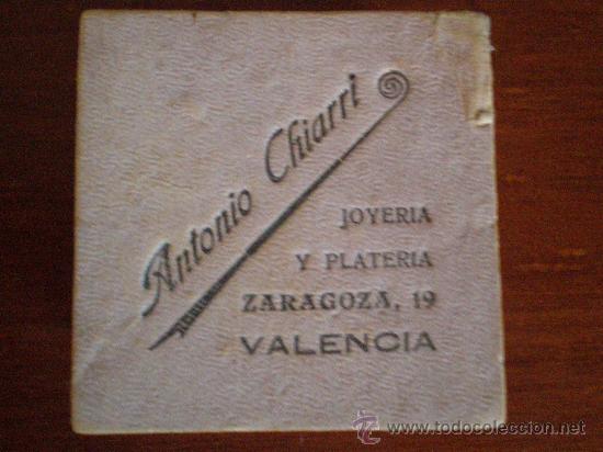 Bo&icirc;tes et petites bo&icirc;tes m&eacute;talliques: VALENCIA. ANTIGUA CAJA DE CARTON ANTONIO CHIARRI JOYERIA PLATERIA. ZARAGOZA 19