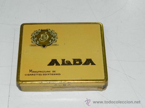 Caixas e caixinhas met&aacute;licas: ANTIGUA CAJA DE HOJALATA CON PUBLICIDAD DE CIGARROS ALBA, CIGARETTES, MIDE 8,5 X 7 CMS.