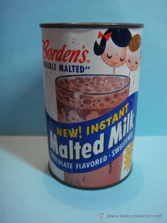 Cajas y cajitas met&aacute;licas: ANTIGUA LATA DE LECHE MALTEADA CON CHOCOLATE BORDENS. BOTE. NEW YORK. 1940/50