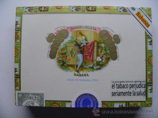 Cajas y cajitas met&aacute;licas: Caja de puros vac&iacute;a Romeo y Julieta, Habanos. 22,3x16,2x3,2 cm.