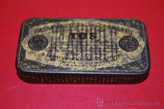 Cajas y cajitas met&aacute;licas: LATA DE PASTA PECTORAL DEL DR. ANDREU- BARCELONA - CAJA FARMACIA - A&Ntilde;OS 20