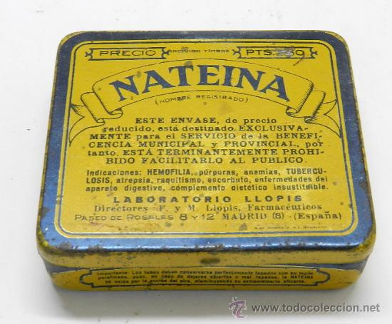 Caixas e caixinhas met&aacute;licas: ANTIGUA CAJITA HOJALATA NATEINA PARA HEMOFILIA, TUBERCULOSIS, ETC..., FARMACIA, MIDE 8 X 7 CMS. A&Ntilde;OS