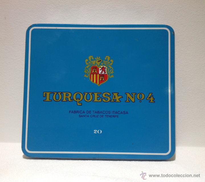 Blechdosen und Kisten: ANTIGUA CAJA DE PUROS TURQUESA N&ordm;4