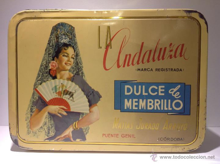 Blechdosen und Kisten: ANTIGUA CAJA DE DULCE DE MEMBRILLO LA ANDALUZA, MATIAS JURADO ARROYO, PUENTE GENIL 20 X 28 X 9.50CM