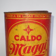 Cajas y cajitas metálicas: BOTE CALDO *MAGGI* EN CUBITOS, CONTENIDO: 500 CUBITOS, CON SU LLAVE-PALANCA PARA ABRIR, 20 CM. ALT.