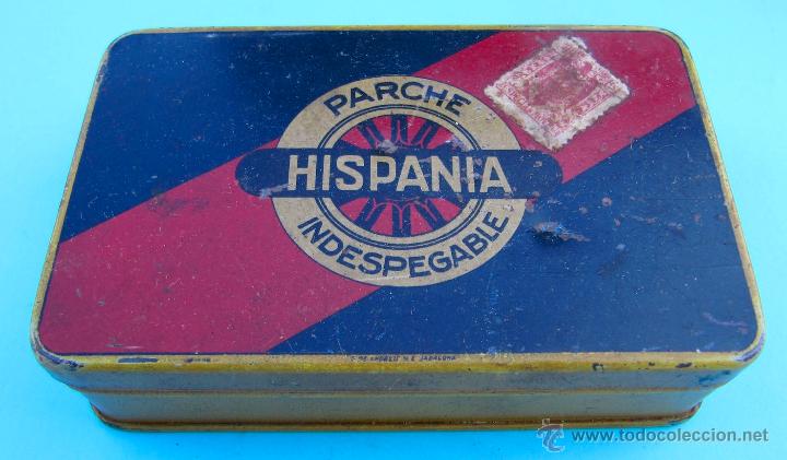 Cajas y cajitas met&aacute;licas: PARCHE HISPANIA. INDESPEGABLE. 18 REPARACIONES MODELO CAMION. CAJA MET&Aacute;LICA