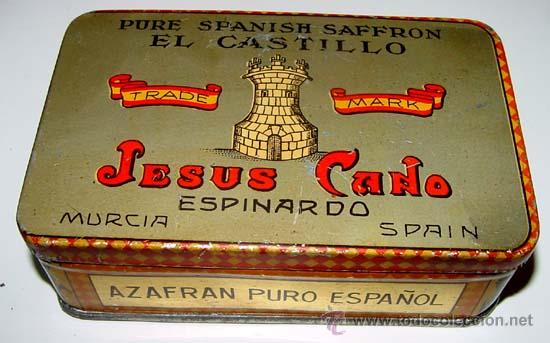 Blechdosen und Kisten: ANTIGUA CAJA DE HOJALATA LITOGRAFIADA DE AZAFRAN CON PUBLICIDAD -. EL CASTILLO - MIDE 13 X 8 X 45,2