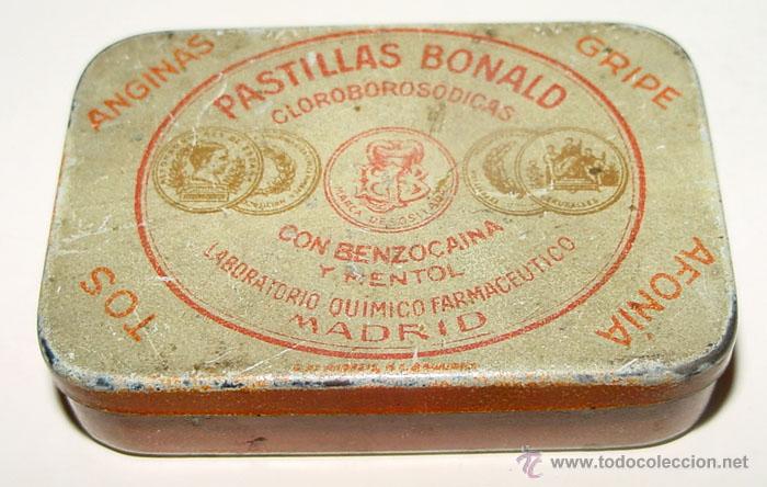 Blechdosen und Kisten: ANTIGUA CAJA DE HOJALATA LITOGRAFIADA DE FARMACIA CON PUBLICIDAD DE PASTILLAS BONALD  - MIDE 6 X 4.5