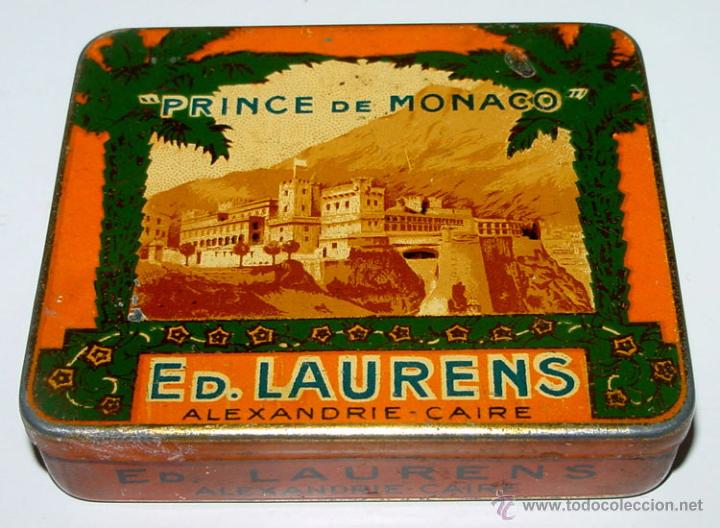 Caixas e caixinhas met&aacute;licas: ANTIGUA CAJA DE HOJALATA LITOGRAFIADA CON PUBLICIDAD DE CIGARRILLOS - ED. LAURENS - PRINCE DE MONACO