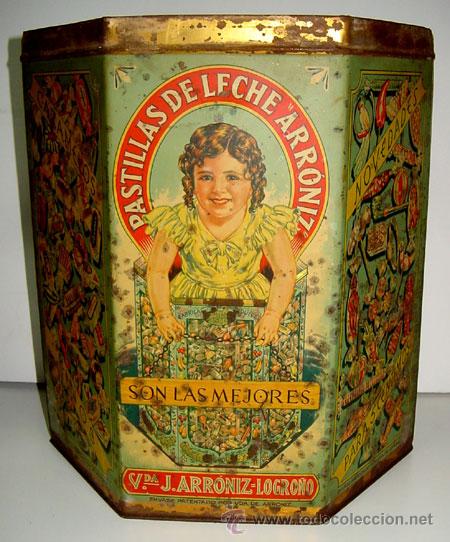Blechdosen und Kisten: ANTIGUA CAJA DE HOJALATA LITOGRAFIADA HEXAGONAL (ULTRA RARA) CON PUBLICIDAD DE CARAMELOS Y PASTILLAS