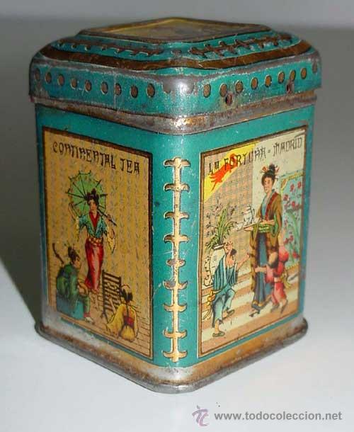 Casse e cassette metalliche: ANTIGUA CAJA DE HOJALATA LITOGRAFIADA CON PUBLICIDAD DE - CONTINENTAL TEA - LA FORTUNA MADRID, TES E