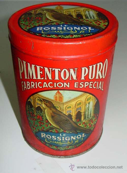 Blechdosen und Kisten: ANTIGUO BOTE DE HOJALATA LITOGRAFIADA CON PUBLICIDAD DE PIMENTO PURO - LE ROSSIGNOL - MIDE 13 X 8,5