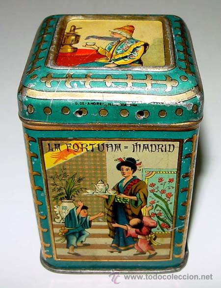 Casse e cassette metalliche: ANTIGUA CAJA DE HOJALATA LITOGRAFIADA CON PUBLICIDAD DE CONTINENTAL TEA  - LA FORTUNA MADRID - TES E