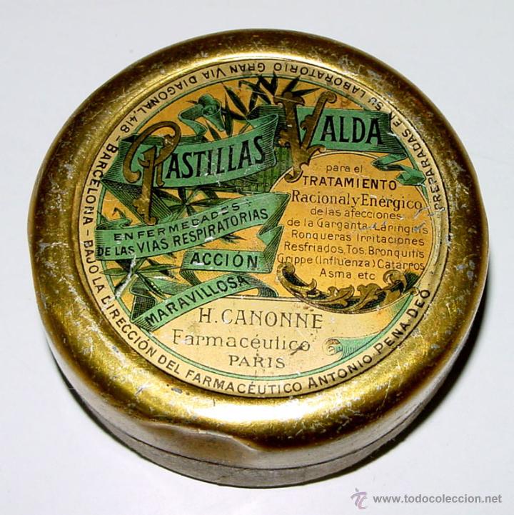 Blechdosen und Kisten: ANTIGUA CAJA DE HOJALATA LITOGRAFIADA CON PUBLICIDAD DE PASTILLAS VALDA PARA AFECCIONES DE LA GARGAN