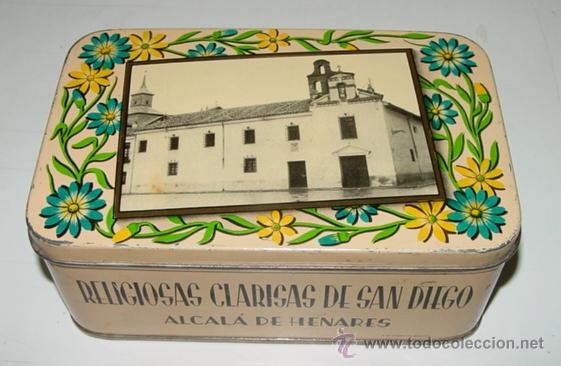 Blechdosen und Kisten: ANTIGUA CAJA DE HOJALATA LITOGRAFIADA CON PUBLICIDAD DE ALMENDRAS GARRAPI&Ntilde;ADAS -  RELIGIOSAS CLARISA
