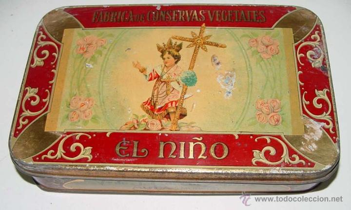 Caixas e caixinhas met&aacute;licas: ANTIGUA CAJA DE HOJALATA LITOGRAFIADA CON PUBLICIDAD DE LA FABRICA DE CONSERVAS VEGETALES EL NI&Ntilde;O DE