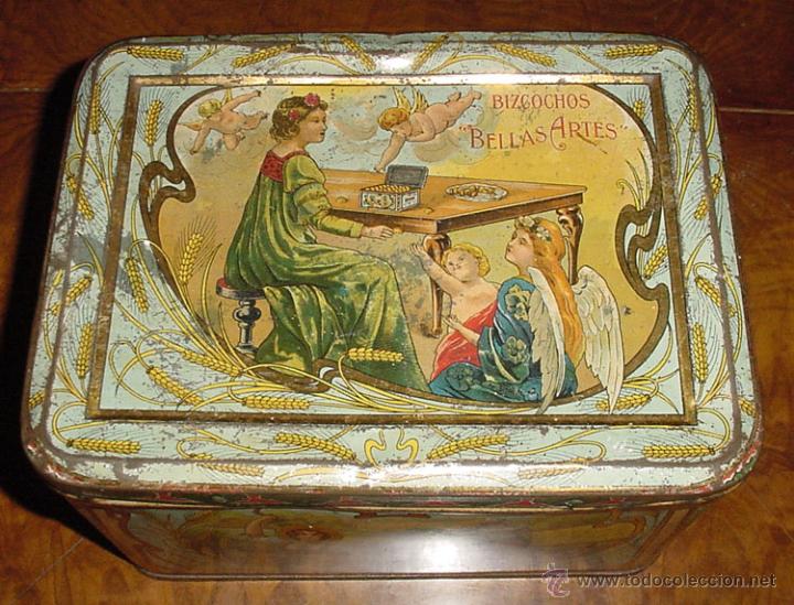 Blechdosen und Kisten: ANTIGUA CAJA DE HOJALATA LITOGRAFIADA CON PUBLICIDAD DE BIZCOCHOS BELLAS ARTES - PANADERIA Y CONFITE