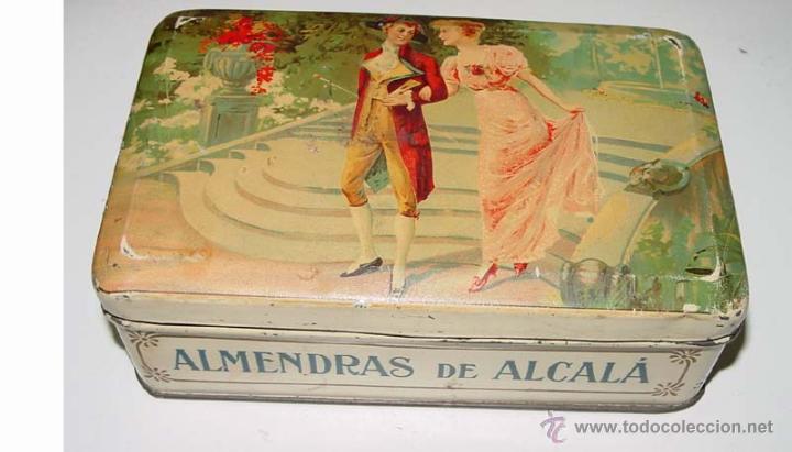 Caixas e caixinhas met&aacute;licas: ANTIGUA CAJA DE HOJALATA CON PUBLICIDAD DE ALMENDRAS DE ALCALA DE HENARES - SALINAS - MIDE 15 X 9 X