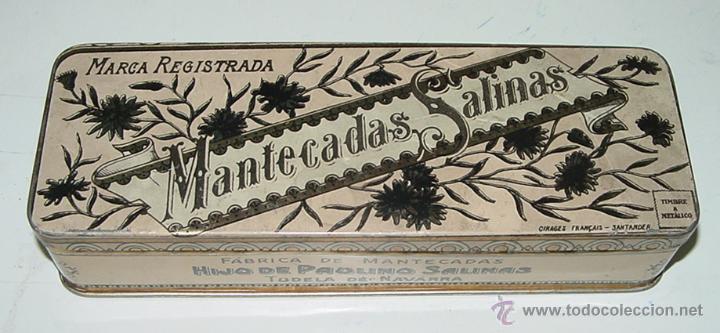 Blechdosen und Kisten: ANTIGUA CAJA DE HOJALATA LITOGRAFIADA CON PUBLICIDAD DE MANTECADAS SALINAS . TUDELA DE NAVARRA -  MI