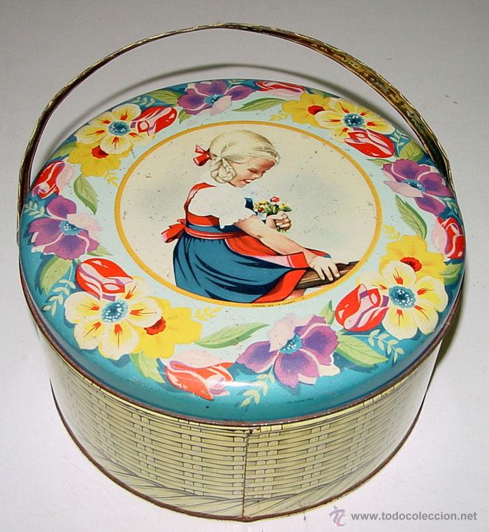 Caixas e caixinhas met&aacute;licas: ANTIGUA CAJA DE HOJALATA LITOGRAFIADA - LITO LUSITANA DE PORTO (PORTUGAL) - MIDE 20 CMS. DE DIAMETRO