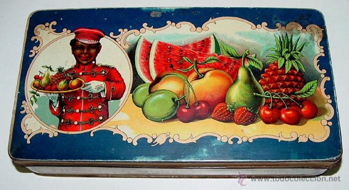 Casse e cassette metalliche: ANTIGUA CAJA DE HOJALATA LITOGRAFIADA CON PUBLICIDAD DE FRANCISCO MORENO S.A. DE CALAHORRA - FRUTAS