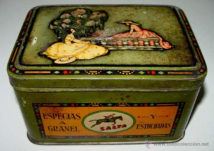Blechdosen und Kisten: ANTIGUA CAJA DE HOJALATA LITOGRAFIADA CON PUBLICIDAD DE ESPECIAS A GRANEL SALTA - MIDE 14 X 10 X 8 C