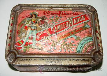 Blechdosen und Kisten: ANTIGUA CAJA DE HOJALATA LITOGRAFIADA CON PUBLICIDAD DE CONFITERIA CAMILO MARON DE ALCALA DE HENARES