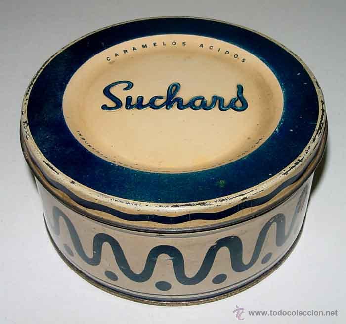 Blechdosen und Kisten: ANTIGUA CAJA DE HOJALATA LITOGRAFIADA CON PUBLICIDAD DE SUCHARD CARMELOS ACIDOS . MIDE 15 CMS. DE DI