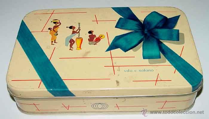 Caixas e caixinhas met&aacute;licas: ANTIGUA CAJA DE HOJALATA LITOGRAFIADA CON PUBLICIDAD DE CARAMELOS DE VIUDA SOLANO - MIDE 19 X 12 CMS