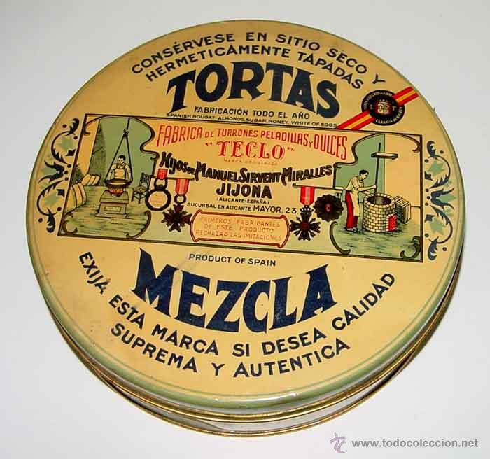 Blechdosen und Kisten: ANTIGUA CAJA DE HOJALATA LITOGRAFIADA CON PUBLICIDAD DE TORTAS TECLO - En excelente estado de conser