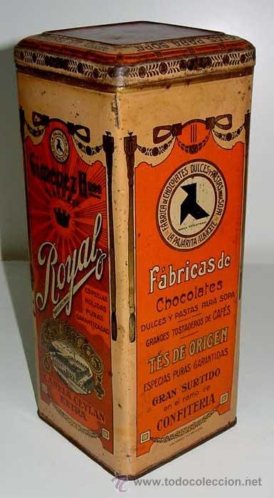 Caixas e caixinhas met&aacute;licas: ANTIGUA CAJA DE HOJALATA LITOGRAFIADA G. DE ANDREIS DE BADALONA CON PUBLICIDAD DE FABRICA DE CHOCOLA