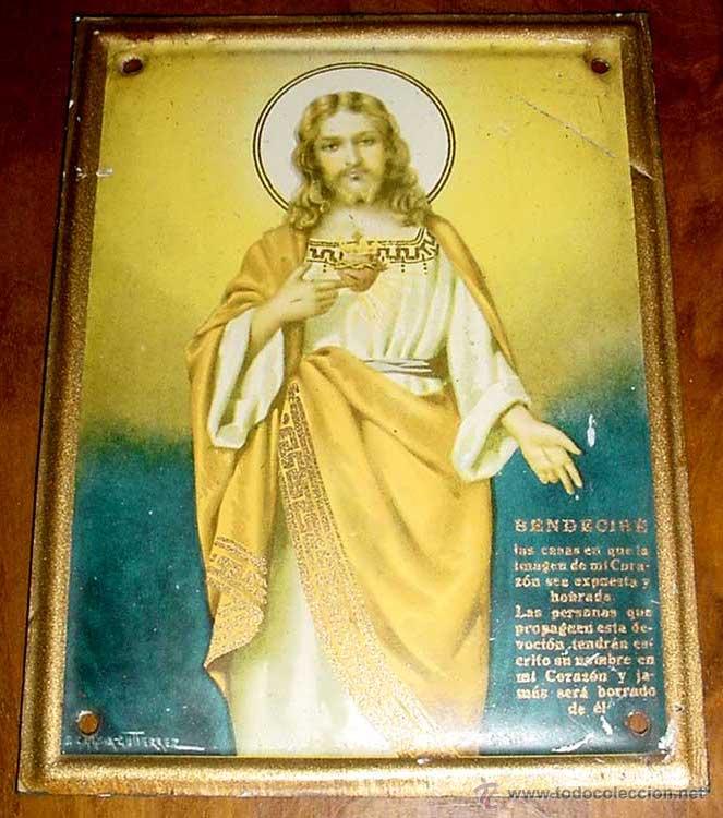 Caixas e caixinhas met&aacute;licas: ANTIGUA CHAPA DE HOJALATA LITOGRAFIADA CON JESUCRITO, EL CORAZON DE JESUS . A&Ntilde;OS 20 - TAL COMO SE VE