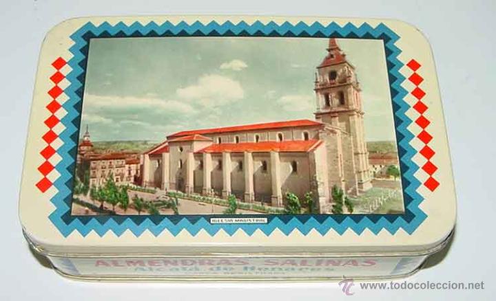 Caixas e caixinhas met&aacute;licas: ANTIGUA CAJA DE HOJALATA LITOGRAFIADA CON PUBLICIDAD DE ALMENDRAS SALINAS ALCALA DE HENARES - IGLESI