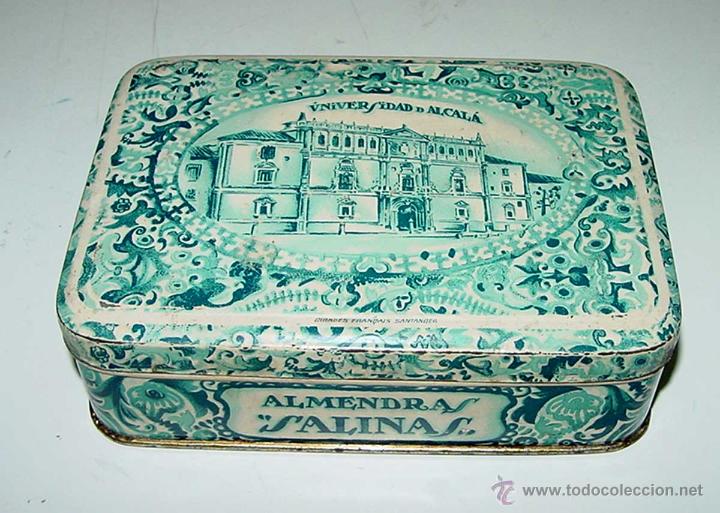 Blechdosen und Kisten: ANTIGUA CAJA DE HOJALATA LITOGRAFIADA CIRAGES FRANCAIS DE SANTANDER - CON PUBLICIDAD DE ALMENDRAS SA