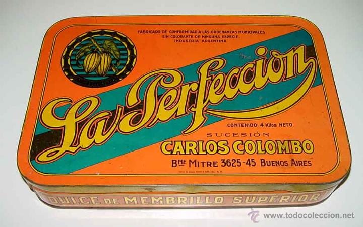 Blechdosen und Kisten: ANTIGUA CAJA DE HOJALATA LITOGRAFIADA CON PUBLICIDAD DE LA PERFECCION - DULCE DE MEMBRILLO - MIDE 31