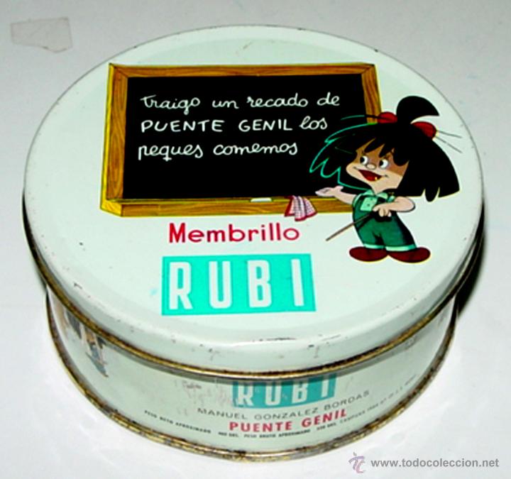 Bo&icirc;tes et petites bo&icirc;tes m&eacute;talliques: ANTIGUA CAJA DE HOJALATA LITOGRAFIADA CON LOS TELERINES DE VAMOS A LA CAMA - PUBLICIDAD DE MEMBRILLO