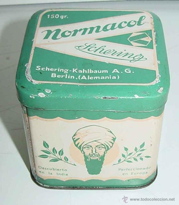 Blechdosen und Kisten: ANTIGUA CAJITA DE HOJALATA LITOGRAFIADA CON PUBLICIDAD DE NORMACOL SCHERING - BERLIN, ALEMANIA. FARM