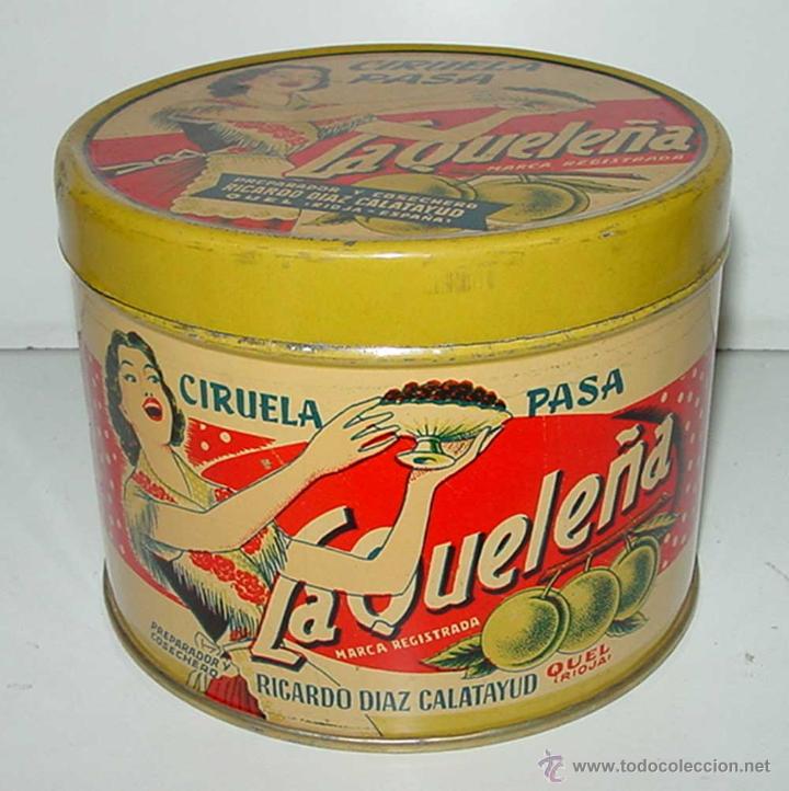 Blechdosen und Kisten: ANTIGUA CAJA DE HOJALATA LITOGRAFIADA CON PUBLICIDAD DE CIRUELA PASA LA QUELE&Ntilde;A - QUEL (RIOJA) - MID